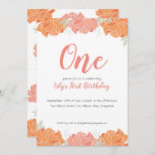 Cute Pastel Pioenrozen Baby Meisje 1e Verjaardagsf Kaart (Voorkant / Achterkant)