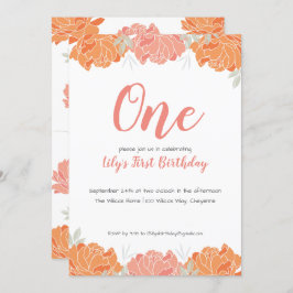 Cute Pastel Pioenrozen Baby Meisje 1e Verjaardagsf Kaart