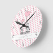 Cute Pastel Polka Dot Pink Baby en mam Elephant Ronde Klok (Hoek)