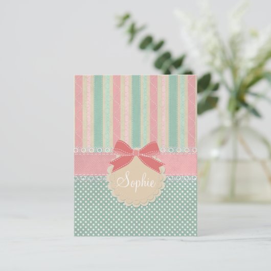 Cute Pastel Polka Dot & Stripes Design Briefkaart (Staand voorkant)
