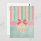 Cute Pastel Polka Dot & Stripes Design Briefkaart (Voorkant / Achterkant)