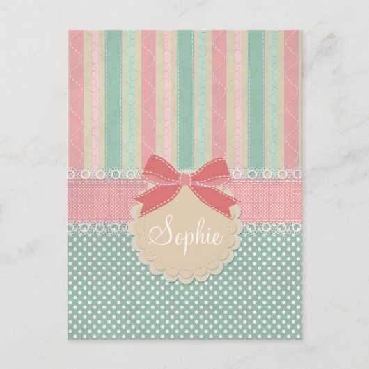 Cute Pastel Polka Dot & Stripes Design Briefkaart (Voorkant)