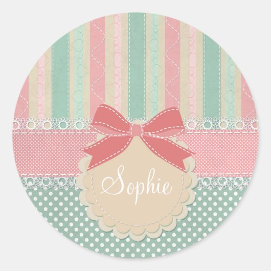 Cute Pastel Polka Dot & Stripes Design Ronde Sticker (Voorkant)
