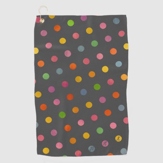 Cute Pastel Polka Dots Charcoal Gray Monogrammed Golfhanddoek (Voorkant)
