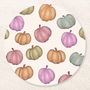 Cute Pastel Pompoen Pastel Patroon Feestje Ronde Kartonnen Onderzetter