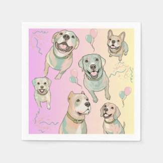 Cute Pastel Puppyparty Hondenrassen Cocktailservie Servet
