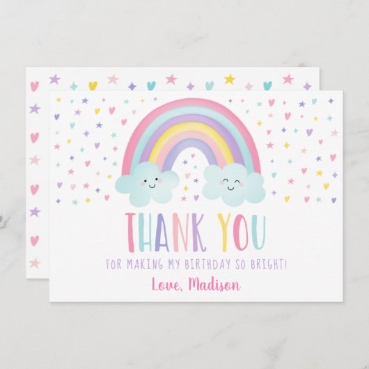 Cute Pastel Rainbow Clouds Birthday Hartelijk dank Bedankkaart (Voorkant / Achterkant)
