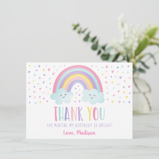 Cute Pastel Rainbow Clouds Birthday Hartelijk dank Bedankkaart (Staand voorkant)
