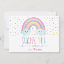 Cute Pastel Rainbow Clouds Birthday Hartelijk dank Bedankkaart