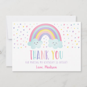 Cute Pastel Rainbow Clouds Birthday Hartelijk dank Bedankkaart