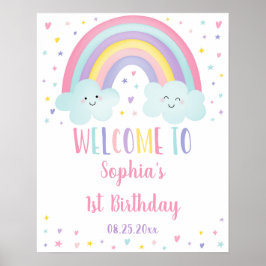 Cute Pastel Rainbow Clouds Girl Birthday Welkom Poster