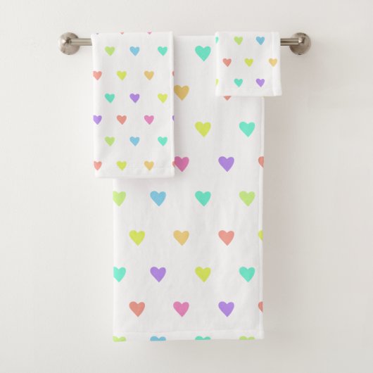 Cute Pastel Rainbow Hearts Pattern Bad Handdoek (Insitu)