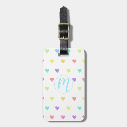 Cute Pastel Rainbow Hearts Pattern Bagagelabel (Voorkant verticaal)