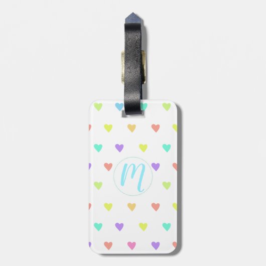 Cute Pastel Rainbow Hearts Pattern Bagagelabel (Achterkant verticaal)