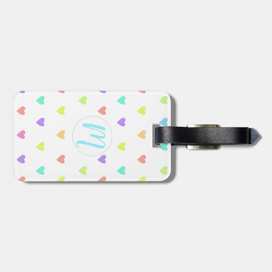 Cute Pastel Rainbow Hearts Pattern Bagagelabel (Achterkant horizontaal)