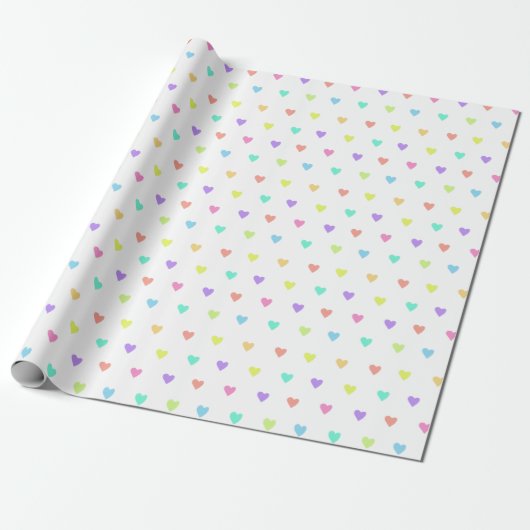 Cute Pastel Rainbow Hearts Pattern Cadeaupapier (Uitgerold)