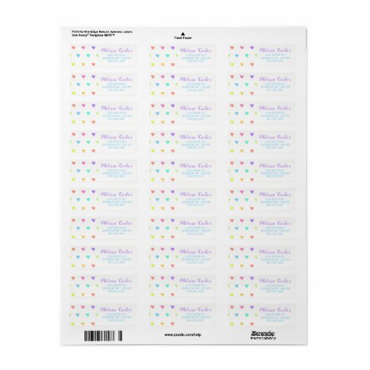 Cute Pastel Rainbow Hearts Pattern Etiket (Full Sheet)