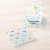 Cute Pastel Rainbow Hearts Pattern Glazen Onderzetter (Schuin)