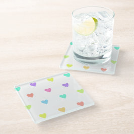Cute Pastel Rainbow Hearts Pattern Glazen Onderzetter