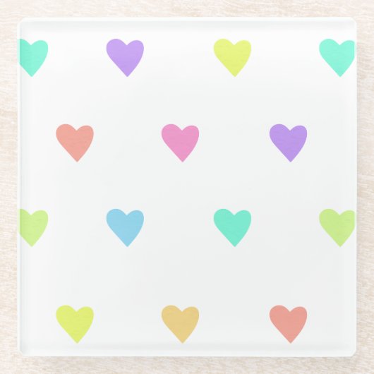 Cute Pastel Rainbow Hearts Pattern Glazen Onderzetter (Voorkant)