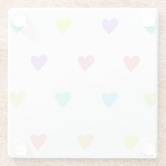 Cute Pastel Rainbow Hearts Pattern Glazen Onderzetter (Achterkant)