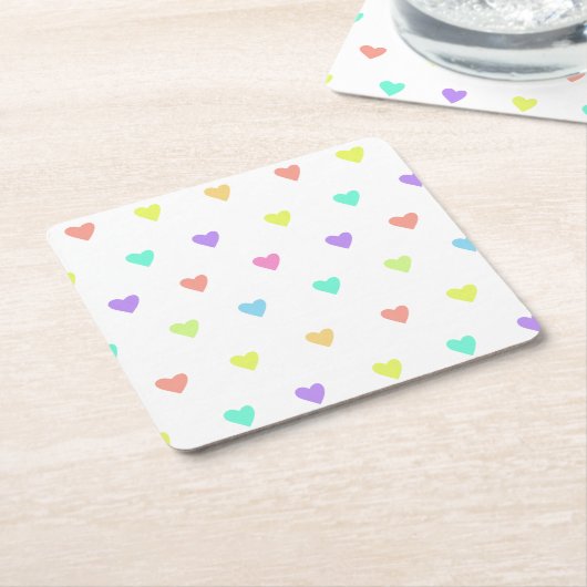 Cute Pastel Rainbow Hearts Pattern Kartonnen Onderzetters (Schuin)