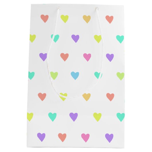 Cute Pastel Rainbow Hearts Pattern Medium Cadeauzakje (Achterkant)