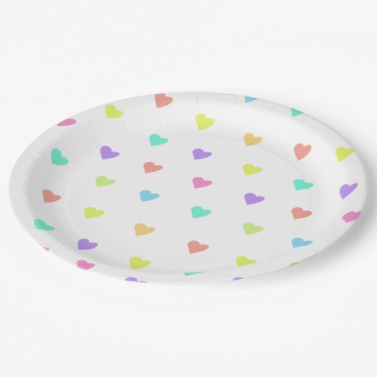 Cute Pastel Rainbow Hearts Pattern Papieren Bordje (Gekanteld)