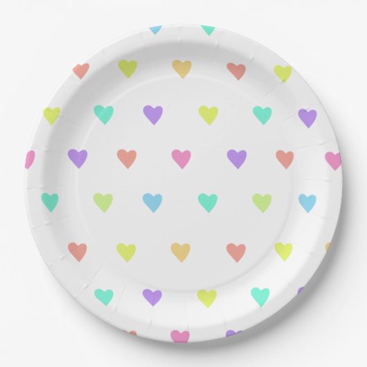 Cute Pastel Rainbow Hearts Pattern Papieren Bordje (Voorkant)