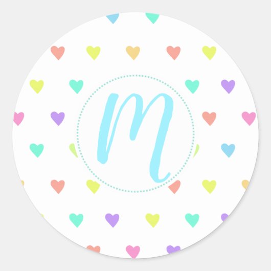 Cute Pastel Rainbow Hearts Pattern Ronde Sticker (Voorkant)