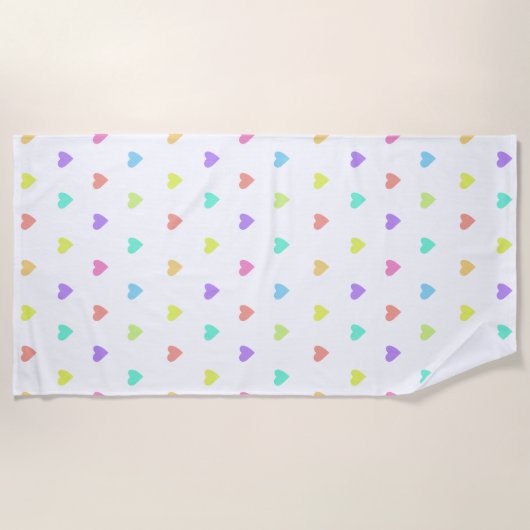Cute Pastel Rainbow Hearts Pattern Strandlaken (Voorkant)