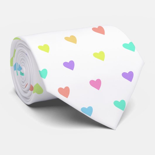 Cute Pastel Rainbow Hearts Pattern Stropdas (Opgerold)