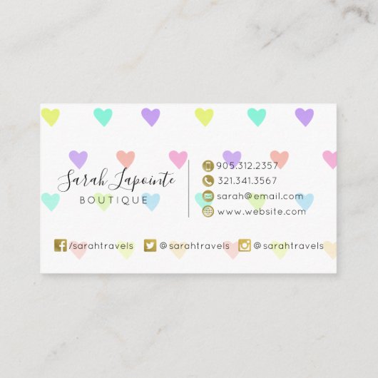 Cute Pastel Rainbow Hearts Pattern Visitekaartje (Achterkant)