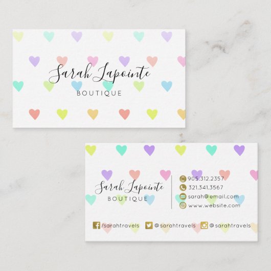 Cute Pastel Rainbow Hearts Pattern Visitekaartje (Voorkant / Achterkant)