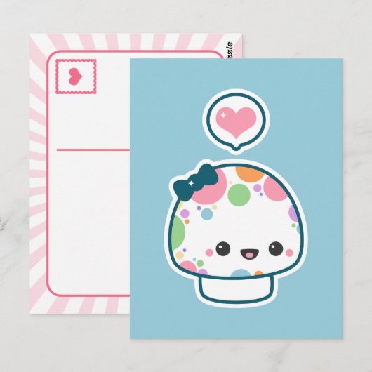 Cute Pastel Rainbow Polka gedopte paddenstoel Briefkaart (Voorkant / Achterkant)