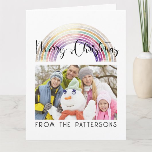 Cute Pastel Rainbow-serie Foto Merry Kerstry Kaart (Voorkant)