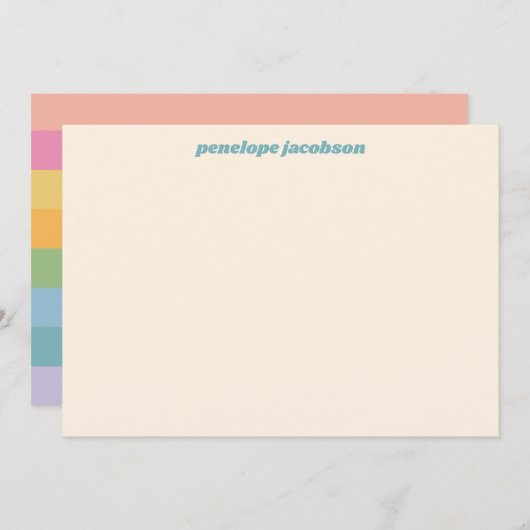 Cute Pastel Rainbow Stripes Retro, gepersonaliseer Notitiekaartje (Voorkant / Achterkant)