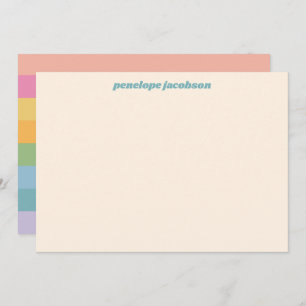 Cute Pastel Rainbow Stripes Retro, gepersonaliseer Notitiekaartje