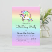Cute Pastel Rainbow Unicorn Birthday Party Kaart (Staand voorkant)