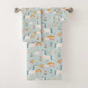 Cute pastel Rainbow Unicorn Pattern Bad Handdoek