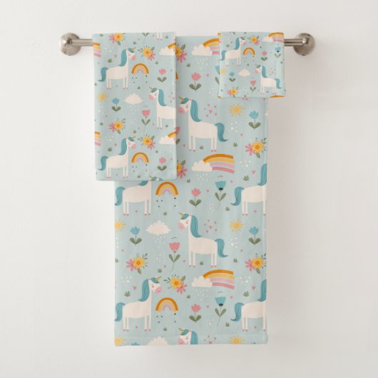 Cute pastel Rainbow Unicorn Pattern Bad Handdoek (Insitu)