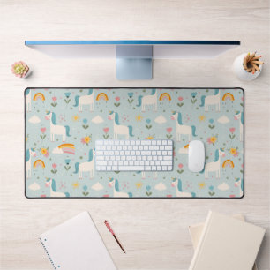 Cute pastel Rainbow Unicorn Pattern Bureaumat