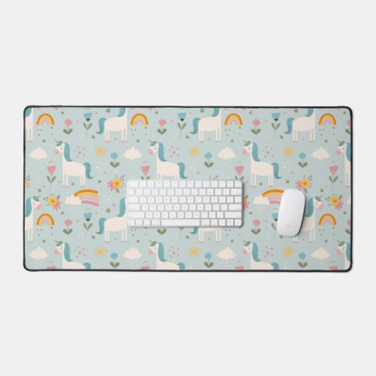 Cute pastel Rainbow Unicorn Pattern Bureaumat (Keyboard & Muis)