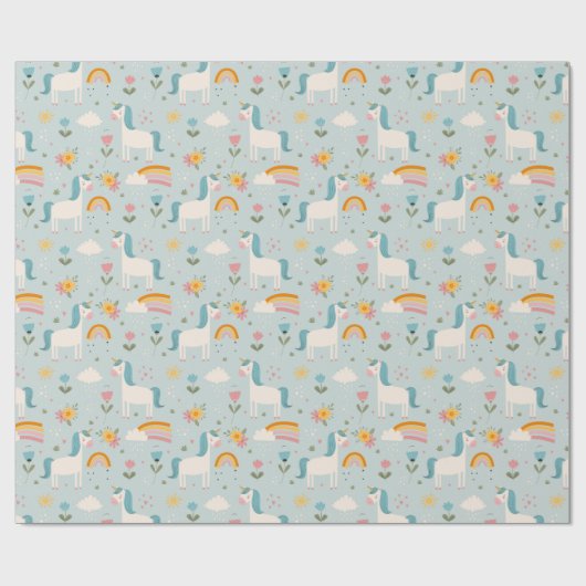 Cute pastel Rainbow Unicorn Pattern Cadeaupapier (Vlak)