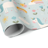 Cute pastel Rainbow Unicorn Pattern Cadeaupapier (Rol Hoek)