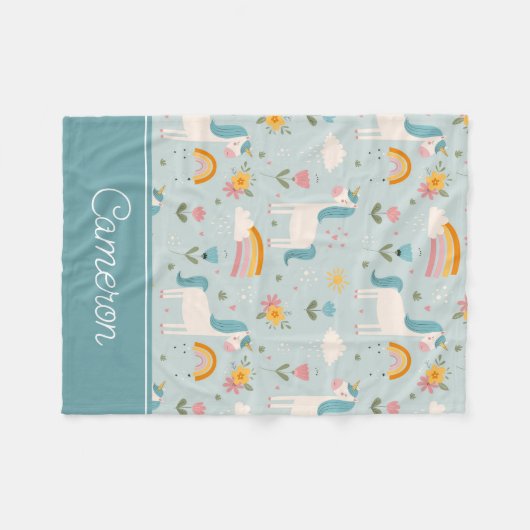 Cute pastel Rainbow Unicorn Pattern Fleece Deken (Voorkant (Horizontaal))