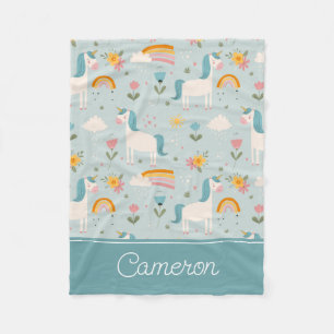 Cute pastel Rainbow Unicorn Pattern Fleece Deken