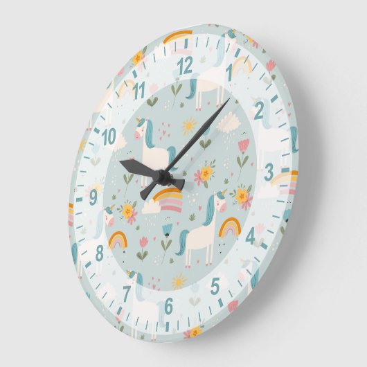 Cute pastel Rainbow Unicorn Pattern Grote Klok (Hoek)