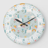 Cute pastel Rainbow Unicorn Pattern Grote Klok (Voorkant)