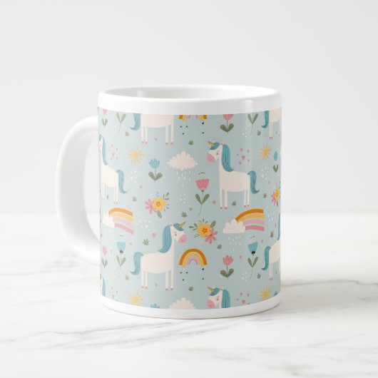 Cute pastel Rainbow Unicorn Pattern Grote Koffiekop (Links)